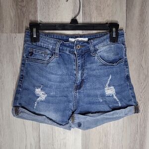 Kancan Womens 5/26 Cut Off Blue Jeans Shorts Denim Summer Casual Distressed